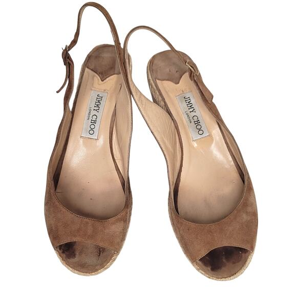 Jimmy Choo Tan Suede Espadrille Wedges - Size 39 EU/ 8.5-9 US - Picture 6 of 7